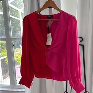 Vici Pink Asymmetrical Tie Front Blouse small